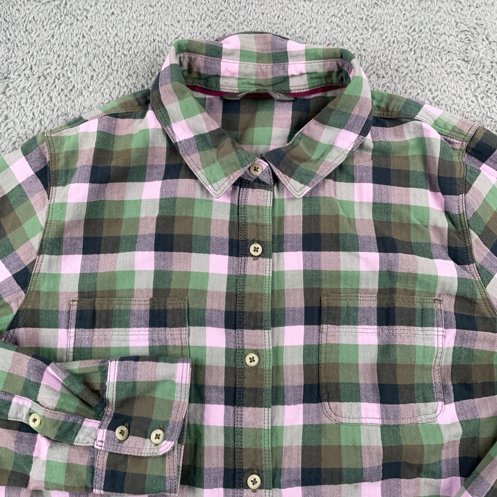 The North Face Shirt Womens Large Green Pink Plaid Flannel Long Sleeve Outdoor